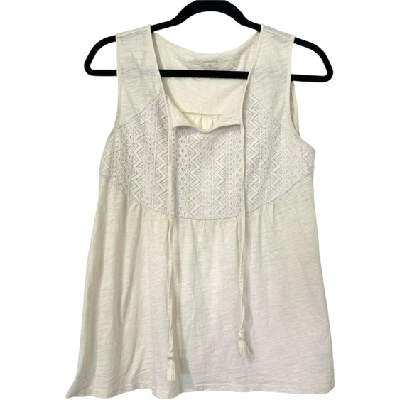 Garnet Hill Cotton Lace Trim Tie Detail Tassel Tank Top Sleeveless Womens Small - Picture 6 of 6